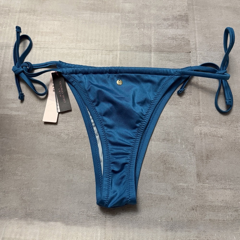 Victoria's Secret String Bikini Bright Blue Size Large Tie Sides Adjustable NEW